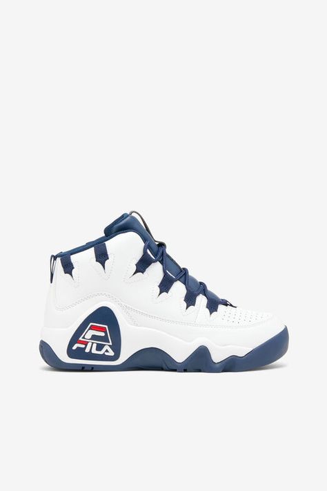 Fila Shoes Outfit Women, Fila Grant Hill, Hill Shoes, Grant Hill, Blue High Tops, Air Shoes, Jordan Shoes Girls, Kicks Shoes, Fila Shoes