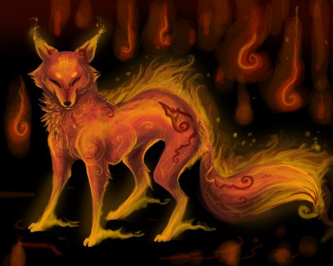 Fire fox by Kyuubreon.deviantart.com on @deviantART Cool Fire, Anime Drawing, Fox, Deviantart, Anime, Art