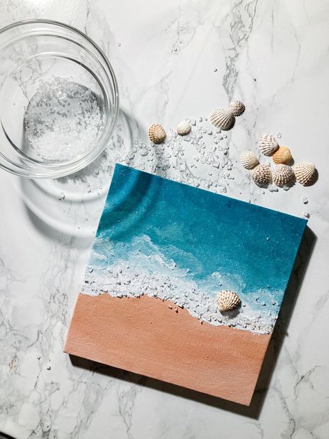 Deep Painting Ideas On Canvas, Deep Paintings, Beach Canvas Paintings, Salt Art, Ocean Art Painting, Sea Drawing, Salt Painting, Decoration Patisserie, Beach Art Painting