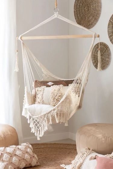 Small Bedroom Chairs, Swing Chair Bedroom, Hanging Chairs, Diy Boho Decor, Redecorate Bedroom, Cozy Room Decor, Boho Room, Room Design Bedroom, Room Makeover Bedroom