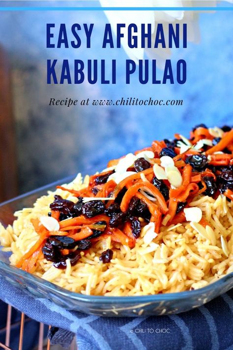 Afghan Rice With Raisins, Afgan Recipes, Sweetened Carrots, Afghan Rice Recipe, Afghan Rice, Afghani Pulao, Middle Eastern Recipes Arabic Food, Afghanistan Food, Pulao Rice