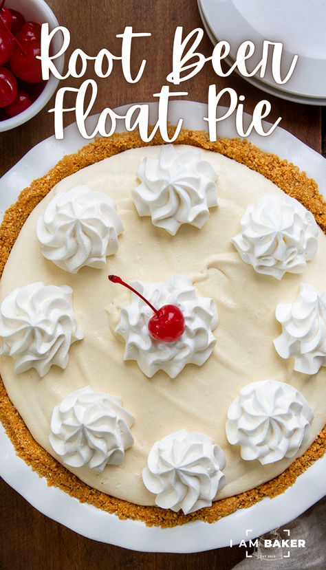 This Root Beer Float Pie is a fun and delicious twist on a classic root beer float, turning it into a creamy and refreshing dessert. It’s a no-bake dessert, perfect for those hot summer days when you don’t want to turn on your oven! Top off a piece of pie with a dollop of whipped cream and a maraschino cherry to replicate that nostalgic flavor and hopefully bring back wonderful memories! Root Beer Pie, Root Beer Float Pie, Easy Impressive Dessert, Oven Top, Inside Cake, Soda Flavors, Beer Float, Soda Recipe, Elegant Desserts