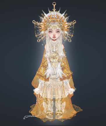 Everskies avatar dress-up pixel doll maker game cute outfit design inspiration yellow gold white etheral fantasy outfit layered cluttered avi outfit Game Cute, Everskies Avatar, Fairy Outfit, Maker Game, Virtual Girl, Bratz Inspired Outfits, Fashion Gal, Model Outfit, Gold Outfit