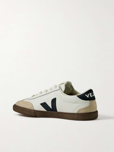 VEJA Volley suede-trimmed leather sneakers Veja Volley Sneakers Outfit, Canvas Sneakers Outfit, Veja Sneakers Outfit, Veja Volley, Church Shoes, 2024 Clothes, Church's Shoes, Sneaker Outfits Women, Veja Shoes