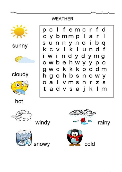 1st Grade Word Search - Best Coloring Pages For Kids Weather Word Search, Weather Activities Preschool, Word Puzzles For Kids, Teaching Weather, Weather Worksheets, Preschool Weather, Weather Vocabulary, Weather Words, Math Practice Worksheets