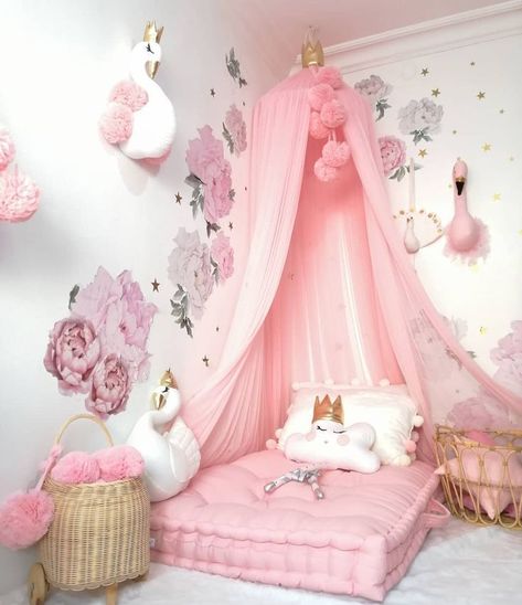 Pink baby room ideas, Toddler girl room decor, Kids bedroom ideas, French mattress, Pillows, Canopy Small Princess Bedroom, Canopy Bed Ideas For Girls Kids, Toddler Rooms Girly, Girly Bedroom Ideas For Kids, Pink Bedroom Ideas For Kids, Pink Princess Room, Pink Canopy, Decorating Toddler Girls Room, Pink Baby Room