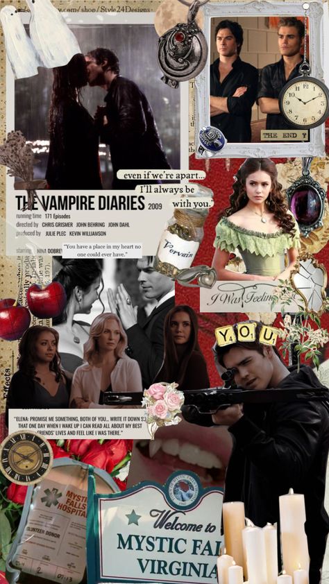 Vampire Diaries Mood Board, Vampire Diaries Collage Wallpaper, Tvd Wallpaper Iphone The Vampire Diaries, Vampire Diaries Collage, Tvd Wallpaper Aesthetic, Tvd Collage, Vampire Diaries Fan Art, Shuffles Wallpapers, Movies Collage