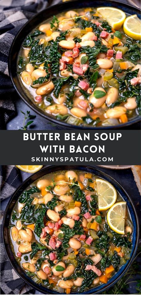 Bean Soup With Bacon, Bacon Stew, Butter Bean Soup, Butter Beans Recipe, Bean And Bacon Soup, Soup With Bacon, Winter Soup Recipe, Bacon Soup, Green Soup