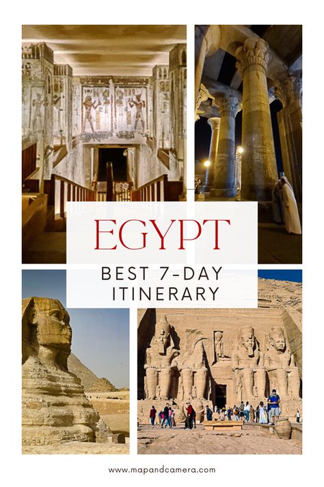 Step into the land of pharaohs with our 'Egypt Best 7-Day Itinerary'. Witness the Sphinx, cruise the Nile, and marvel at Abu Simbel. Ready for an epic journey? Click to start planning your Egyptian escape now! | Egypt | Egypt Travel | Egypt Itinerary | Egypt Itinerary 1 Week | Egypt itinerary Map | Egypt Travel Itinerary | Travel Guide | Travel Itinerary | Summer Bucket List 2024 | Travel Ideas | Luxor Egypt Photography, Egypt Must See, Egypt Itinerary 1 Week, Cairo Itinerary, Egypt Destinations, North Africa Travel, Egypt Itinerary, Egypt Vacation, Egypt Trip