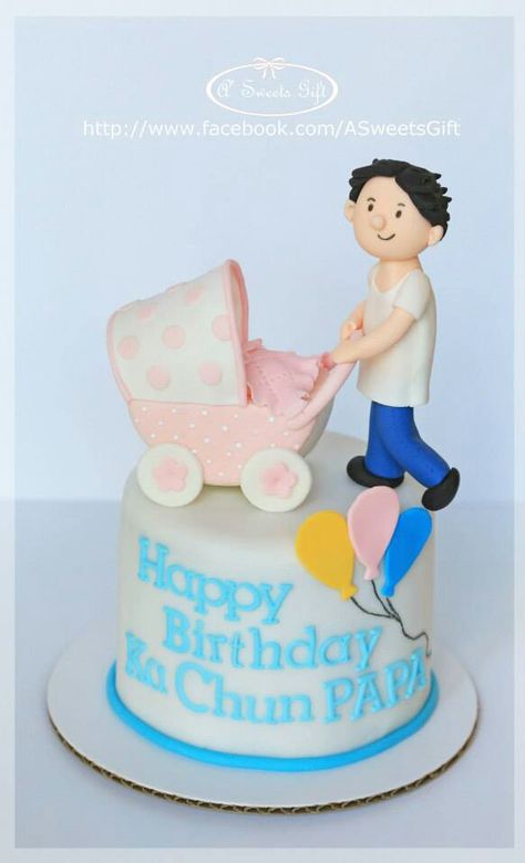 Birthday cake with fondant baby trolley to a Dad-to-be ! (www.facebook.com/ASweetsGift) Dad To Be Cake Ideas, Birthday Greetings For Mother, Simple Birthday Message, Birthday Cake With Fondant, Facebook Cake, Birthday Cake Fondant, Cake Magic, Baby Trolley, Birthday Cake For Husband