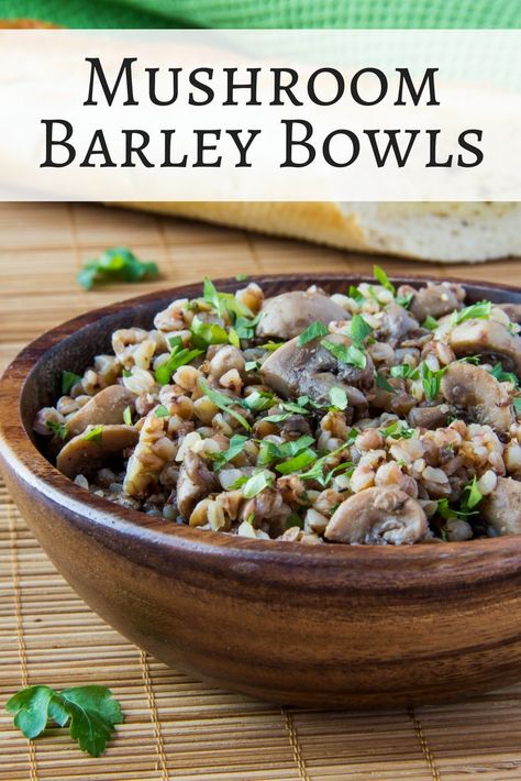 These hearty vegetarian Mushroom Barley Bowls make a hearty and filling meatless main course or side dish plus it only gets better after a night in the fridge. #healthyrecipes #slenderkitchen #dinner #lunch #sidedish #makeahead Meatless Lunches, Barley Recipe Healthy, Barley Recipes, Mushroom Barley, Vegan Mediterranean, Barley Recipe, Cholesterol Recipes, Clean Eating Vegan, Slender Kitchen