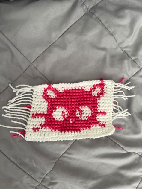 Choco cat inspired crochet square Cat Square Crochet, Sanrio Granny Square, Sanrio Tapestry, Crochet Cat Granny Square, Cat Granny Square Crochet, Coin Purse Crochet Pattern, Tapestry Pink, Graph Crochet, Crochet Stitches Guide