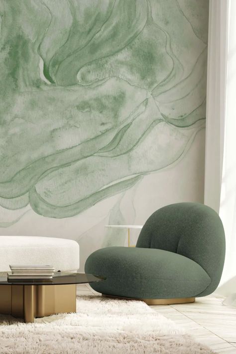 Rich abstract watercolour wallpaper mural Watercolour Mural, Green Abstract Wallpaper, Watercolour Wallpaper, Mural Abstract, Watercolor Mural, Watercolour Wall, Palm Leaf Wallpaper, Watercolor Green, Lines Wallpaper