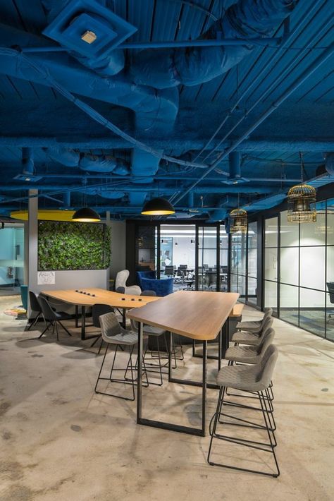 Exposed Ceiling Office, Exposed Services, Innovation Hub, Industrial Office Design, Cool Office Space, Office Design Inspiration, Modern Office Space, Innovation Lab, Loft Studio