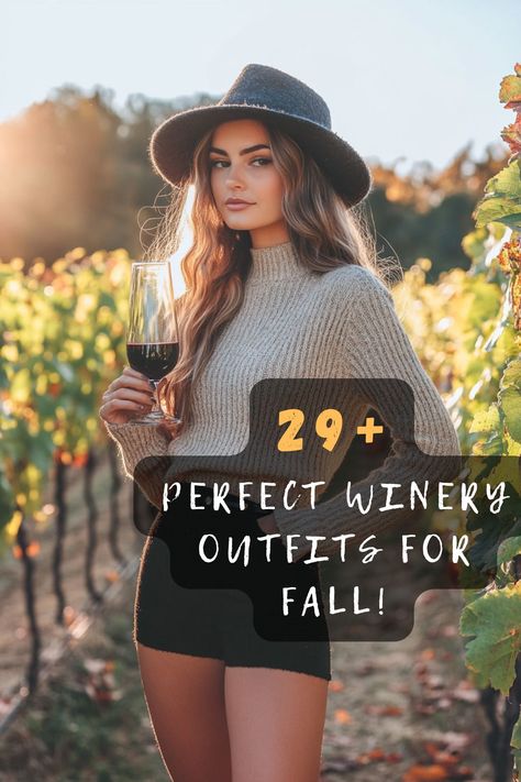 Planning a winery visit this fall? 🍷🍂 Click to see 29 perfect outfits that blend style and comfort for your vineyard trips. Look fabulous while sipping your favorite wine! #WineryOutfits #FallStyle #VineyardFashion #AutumnLooks #WineLovers Outfit Ideas For Winery In Fall, Casual Vineyard Outfits, Temecula Wine Tasting Outfit, Fall Napa Valley Outfits Women, Winery Tour Outfit Fall, Outfit For Vineyard, Winery Tour Outfit Winter, Casual Wine Tasting Outfit Winter, Wine Yard Outfit