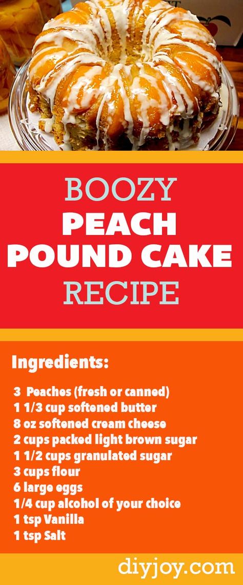 Boozy Peach Upside Down Bundt Cake Recipe Easy Pound Cake Recipes, Upside Down Bundt Cake, Peach Pound Cake, Homemade Pound Cake, Easy Pound Cake, Peach Upside Down Cake, Peach Pound Cakes, Peach Dessert Recipes, Bundt Cake Recipe