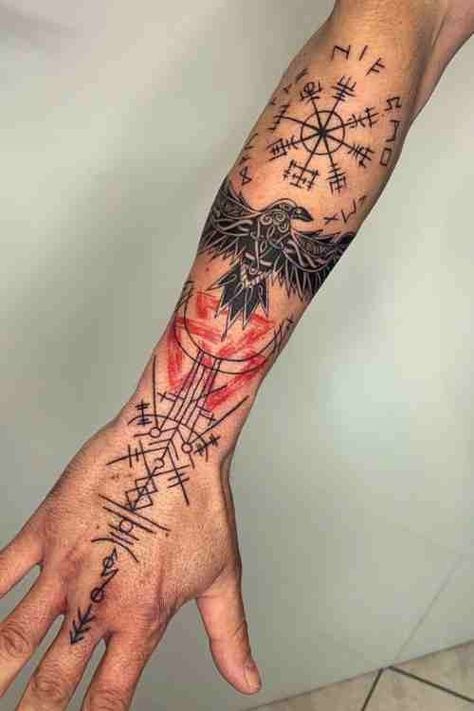 Detailed Viking Tattoo Guide With History, Meanings & Viking Tattoo Symbols - Tattoo Stylist Valhalla Tattoo Viking Women, Norse Mythology Tattoo Men, Viking Shield Maiden Tattoo, Viking Forearm Tattoo Men, Norse Tattoos For Women, Scandinavian Tattoo For Women, Nordic Sleeve Tattoo, Germanic Tattoos, Danish Tattoo