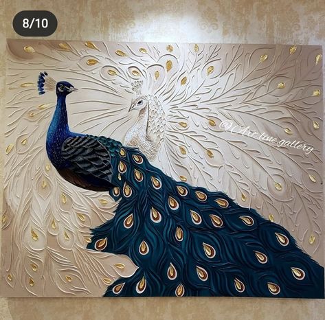 Peacock Painting On Canvas Acrylics, Gold Art Painting, Canvas For Beginners, Peacock Painting, Texture Painting On Canvas, Canvas Painting Tutorials, Leyte, Keramik Design, Textured Canvas Art