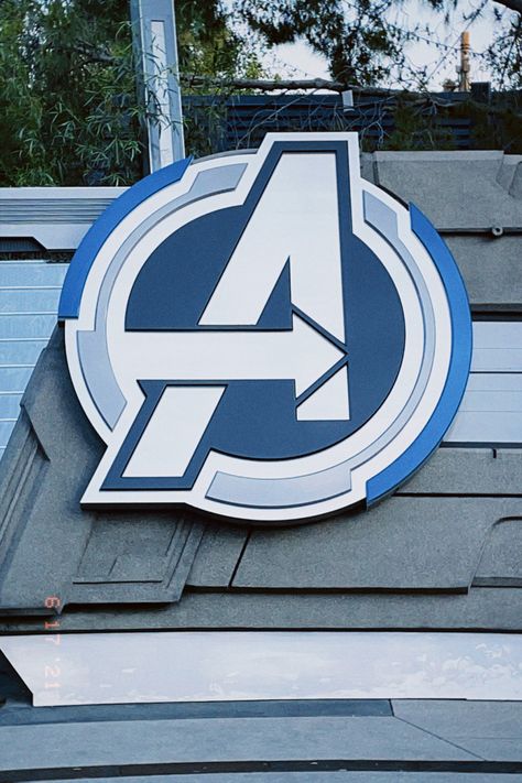 The new Avenger’s Campus is now open! Look for this sign at its entrance. Avengers Campus, New Avengers, Avengers Assemble, Now Open, Buick Logo, Super Hero, Disneyland, Vehicle Logos, Avengers