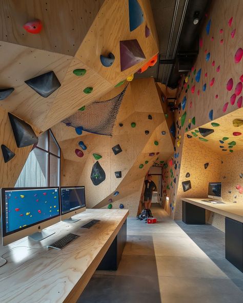 climb house #midjourney #AIarchitect #AIarchitecture #AIdesign #AIart #climb #rockclimbing #climbing #climbing_lovers Climbing Room, Home Climbing Wall, Indoor Climbing Wall, Rock Climbing Gym, Climbing Walls, Abseiling, Gym Interior, Rock Climbing Wall, Indoor Climbing