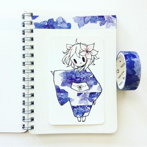 #washitape blue violets Washi Tape Art, Tape Art, Chibi Drawings, Beautiful Drawings, Kawaii Drawings, Kawaii Art, 그림 그리기, Pretty Art, Life Art