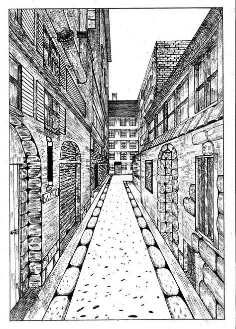 Nothing special, just a scan of perspective drawing. 1 Point Perspective Building, 2pt Perspective Drawing, 1 Point Perspective Drawing Architecture, Perspective Drawing One Point, 1 Point Perspective Drawing, Perspective City, One Point Perspective Drawing, Three Point Perspective, Perspective Images