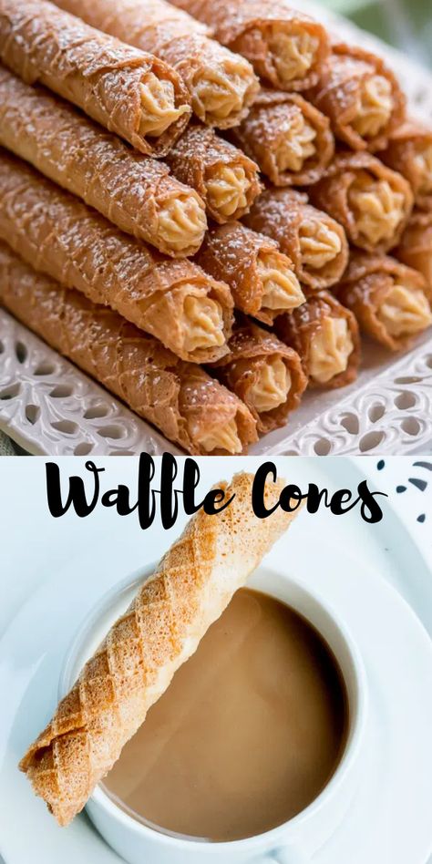 Homemade Wafer Sheets, Wafer Sheets Recipe, Homemade Stroopwafels, Dessert Fries, Homemade Waffle Cones, Wafer Rolls, Waffle Cone Recipe, Cone Dessert, Pizzelle Recipe