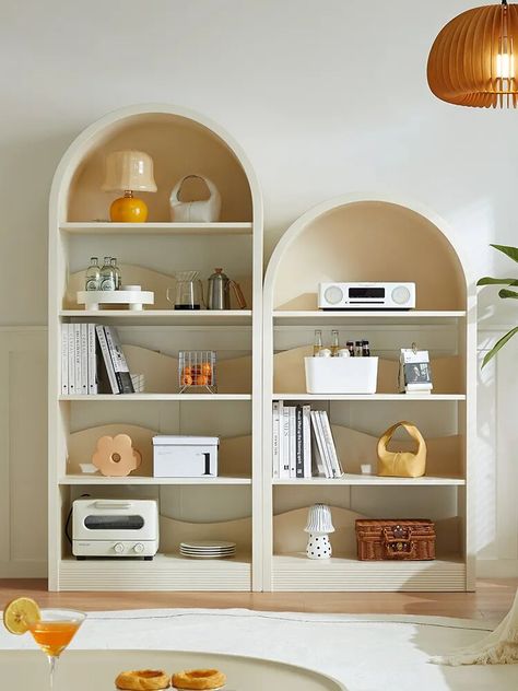 Arch Bookshelf, Living Room Display Cabinet, Nordic Living Room, White Exterior, Luxurious Bedroom, Room Display, Book Storage, Northern Europe, Storage Shelf