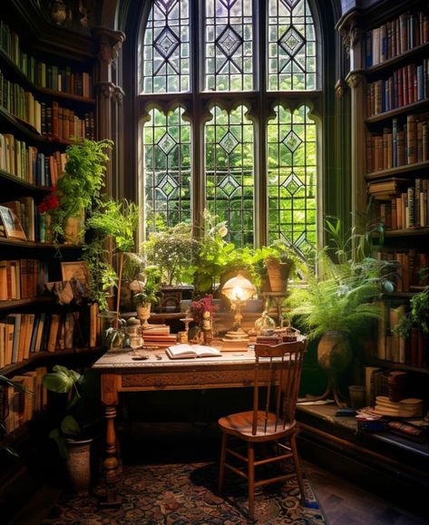 Gothic Plants, Witch Library, Dream Home Library, Relax House, Library Office, Library Aesthetic, House Blend, Interiors Dream, House Architecture