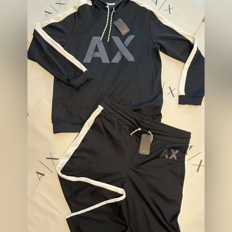 New With Tags Armani Exchange Men’s Tracksuit Color Blue Pullover Hoodie And Pants Guaranteed Authentic Mens Tracksuit, Black Tracksuit, Logo Pants, Hoodie And Pants, Slim Joggers, White Joggers, Armani Exchange Men, Track Suit Men, Blue Pullover