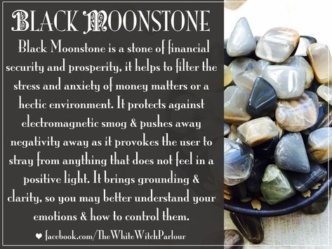 Black moonstone, shadow work, book of shadows, insight, knowledge, financial fears, release, how to, witch, spiritual, crystal, magick, spell, wicca, gemstones, about, stress, security #whitewitchparlour facebook.com/thewhitewitchparlour Magickal Tips, Wicca Spells, Crystals Gems, Crystal Power, Black Moonstone, Crystals Healing, Crystal Therapy, Pretty Rocks, Moonstone Stone