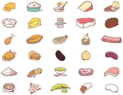 Illustration by Brosmind #Illustration #Food #Protein #Kashi #Icons #Advertising #Art #Brosmind Protein Drawing, Food Protein, Watercolor Food, Wallpaper Doodle, Illustration Food, Artist Management, Food Drawing, International Artist, Protein Foods