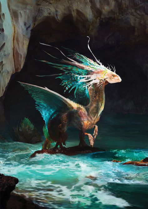 Water Dragon, Silvia Pasqualetto on ArtStation at https://www.artstation.com/artwork/L9dPK Water Dragon, Fantasy Beasts, Sea Dragon, Alien Creatures, Fantasy Monster, Dragon Artwork, Mythical Creatures Art, Mythological Creatures, Creature Concept Art