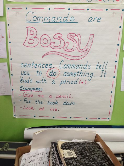 Command Sentences Anchor Chart Sentences Anchor Chart, Sentence Anchor Chart, Grammar Anchor Charts, High School Math Classroom, Writing Anchor Charts, Elementary Activities, Teacher Technology, Education Organization, Education Motivation