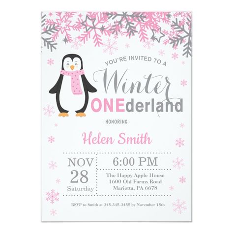 Birthday Penguin, 1st Birthday Invitations Boy, Penguin Birthday Party, First Birthday Winter, Invitation 1st Birthday, Penguin Birthday, Fiesta Birthday Party, Winter Onederland Birthday, Girl Birthday Party Invitations