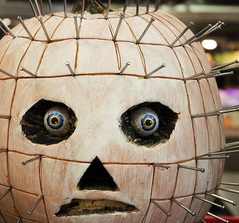 Hellraiser pumpkin. Hellraiser Pumpkin, Hell Raiser, Pumpkin Carving Party, Scary Pumpkin Carving, Carved Pumpkins, Funny Pumpkins, Vintage Halloween Decorations, Scary Pumpkin, Halloween Inspo