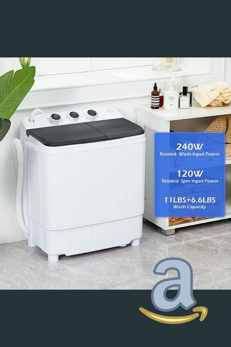 Homguava Portable Washing Machine -17.6Lbs Capacity Washer and Dryer Combo 2 In 1 Mini Compact Twin Tub Washing Machine Laundry Washer(11Lbs) & Spinner(6.6Lbs) with Built-in Gravity Drain Pump,Low Noise and Easy Store for Apartment,Dorms,RV Camping (black+white) Washer And Dryer Combo, Compact Washer And Dryer, Portable Washer And Dryer, Twin Tub, Portable Washer, Portable Washing Machine, Mini Washing Machine, Washer Machine, Rv Camping