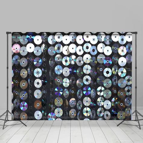 Disc Party Backdrop for Dance Party and Birthday Party Record Photo Backdrop, 2000s Block Party, Photo Party Decorations, Throwback Party Decorations, Cd Backdrop, Just Dance Party Ideas, 90s Decorations Party, Disco Photo Backdrop, 90s Party Decor