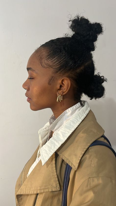 Low Poofy Ponytail Natural Hair, Coil Bun Hairstyles, Funky Natural Hairstyles, Space Buns Outfit Fall, Issa Dee Hairstyles, Natural Hair High Ponytail, 4c Space Buns, Fun Natural Hairstyles, Fancy Natural Hairstyles