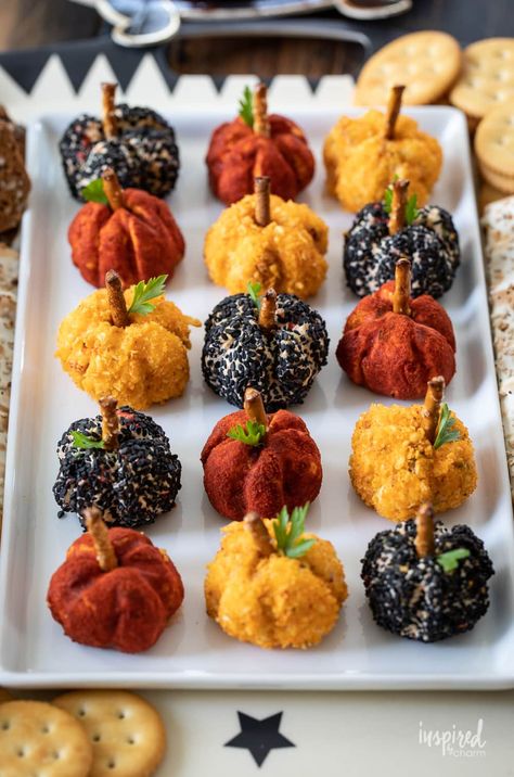 Mini Pumpkin Cheese Balls #cheese #cheeseball #appetizer #recipe #halloween #fallrecipe #fallappetizer Pumpkin Cheese Balls, Fall Recipes Appetizers, Fall Appetizers Easy, Thanksgiving Appetizers Easy, Sweet Potatoe Bites, Fall Appetizers, Halloween Food Treats, Potato Bites, Halloween Appetizers