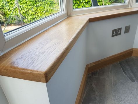 Solid Oak Window Sill with 45mm Nosing - Revolution no need to remove old sill Interior Window Sill Ideas, Internal Window Sill, Oak Window Sill, Wooden Window Sill, Interior Window Sill, Strawbale House, Oak Windows, Solid Oak Doors, Interior Window