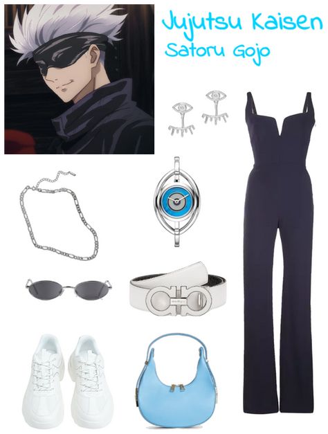 Channel your inner Jujutsu Sorcerer and step up your fashion game with this Satoru Gojo inspired look. Featuring a stunning navy blue jumpsuit and retro sunglasses, this anime inspired outfit will have you ready to blind your enemies with style. Get ready to stun in this unique and fashionable look that will turn heads everywhere you go. Jujutsu Sorcerer, Gojo Anime, Cute Sweatpants Outfit, Cute Sweatpants, Jumpsuit Navy Blue, Monochromatic Outfit, Character Inspired Outfits, Sweatpants Outfit, Anime Inspired Outfits