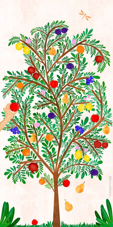 Fruit, nature, birth, heaven Fruit Tree Illustration, Baby Fruit, Fruits Drawing, Different Fruits, Fruit Illustration, Baby Themes, Tree Illustration, Tree Drawing, Food Drawing