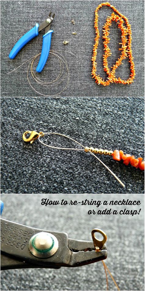 How To Add A Clasp To A Necklace, Necklace Tutorials Step By Step, How To End A Necklace Jewelry Making, How To Clasp A Necklace, How To Finish Necklace Ends, How To Make A Pearl Necklace Tutorials, How To Attach Clasps To A Necklace, How To Close A Necklace Diy Jewelry, How To Make A Bracelet With A Clasp