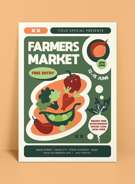 Farmer Market Flyer Template AI, EPS, PSD Design Layout Ideas Poster, Aesthetic Flyer Ideas, Advertising Design Poster Marketing, Promotional Graphic Design, Community Poster Design, Farmers Market Graphic Design, Graphic Design Flyer Marketing, Flyer Design Layout Creative, Kitchen Graphic Design