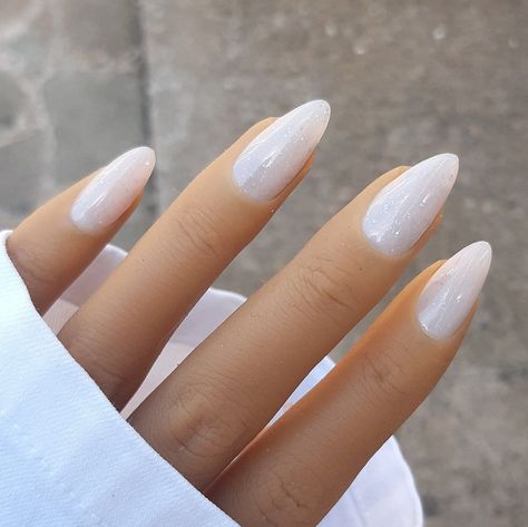 Nails coffin Square Tapered Nails, Milky Glitter Nails, Milky Nails With Glitter, Tapered Nails, Nails Milky, Glitter Press On Nails, Custom Nails, Custom Press On Nails, Bride Nails