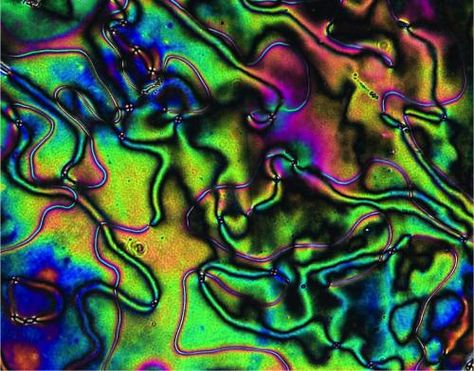 Silicone liquid crystal stiffens with repeated compression:  A liquid crystal sample like this one, seen under a microscope, gets tougher when repeatedly compressed, according to research at Rice University. Credit: Verduzco Laboratory/Rice University Human Tissue, Microscopic Images, Material Research, Rice University, Liquid Crystal, Crystal Power, Things Under A Microscope, Faux Stone, New Technology