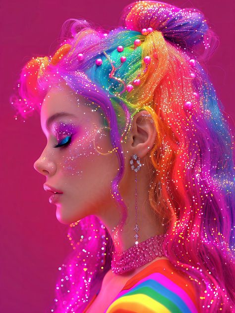 Exotic Hair Color, Festival Make Up, Drag Make-up, Classical Art Memes, Rainbow Hair Color, Pink Wallpaper Girly, Dessin Adorable, Art Memes, Rainbow Hair