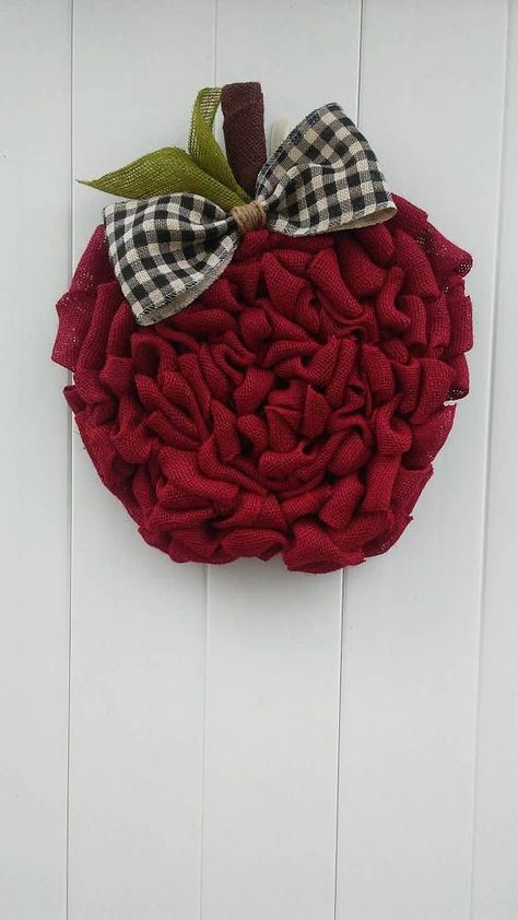 Apple Wreath Red Burlap Apple Wreath Rustic Apple Wreath Teacher Wreaths, Apple Wreath, Burlap Projects, Burlap Wreaths, Wreath Rustic, Burlap Crafts, Autumn Wreaths, Wreath Ideas, Wreath Crafts