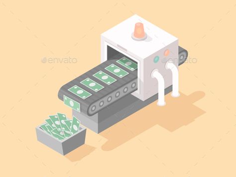 Download Free Graphicriver 	             Money Machine            #business #capital #cartoon #cash #concept #currency #dollar #earnings #economy #finance #flat #idea #illustration #income #investment #isometric #machine #making #money #process #production #profit #rich #success #transformation #vector #wealth #work Money Counter, Funny Vintage Ads, Money Making Machine, Game Style, Money Machine, Isometric Design, Dream Machine, Casual Game, Money Laundering